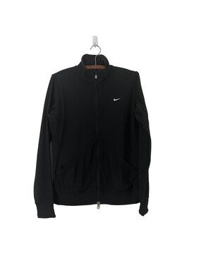 Nike Dri Fit Womens Black Small Swoosh Logo Full Zip Running Jacket Size Medium